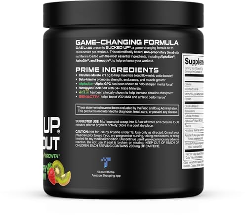 Image of Bucked Up Pre Workout - Best Tasting - 6 Grams Citrulline, 2 Grams Beta Alanine Non Proprietary Blend, Powder (Strawberry Kiwi)