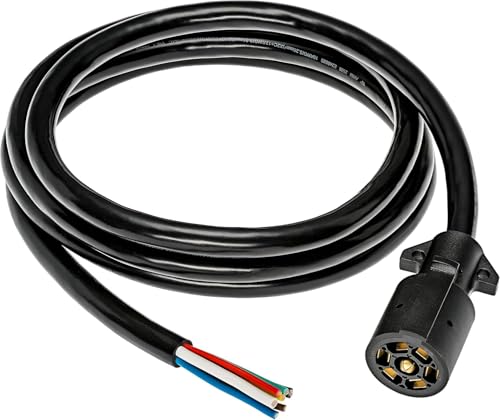 Magellan Basics 7 Way Trailer Cord, Heavy Duty 7 Way Trailer Plug Inline Cord Wire Harness Cable Double Prongs Connector 9 Feet for Truck Camper Blade Molded RV Cable Wire, Weatherproof Anti-corrosive