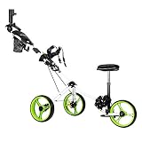 PEXMOR Foldable Golf Push Cart, 3 Wheel Golf Cart with Detachable Seat, Foot Brake, Umbrella Holder,