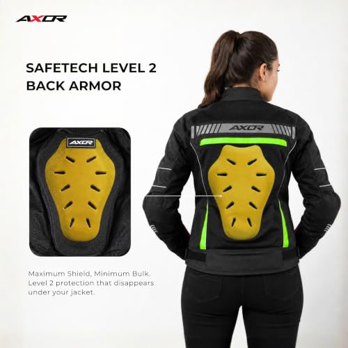 Image of Axor Divazz Women Motorcycle Riding Jacket, CE Armour Protective Bike Jacket, All-Weather Touring Riding Gear with Ventilation Panels, Black Neon Green, L