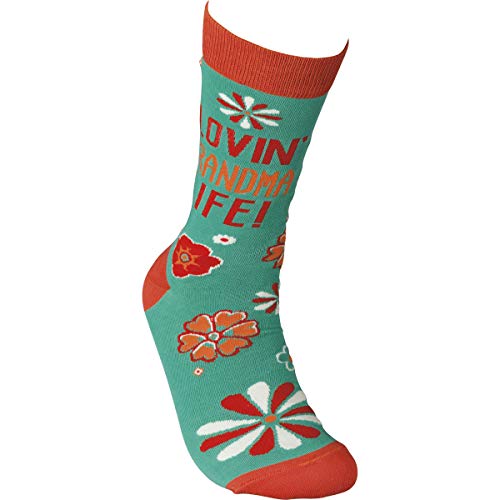 Primitives by Kathy - 39446 Primitives By Kathy Lovin' Grandma Life! Socks Teal and Red image 3