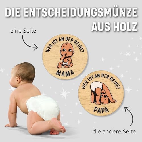 ZUKLA Entscheidungsmünze Mama Papa aus Holz - Geschenke zur Geburt für die Eltern - Babyparty Geschenk, Schwangerschaft Geschenk für Werdende Mütter & Väter