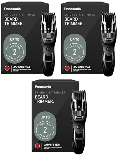 Image of Panasonic Cordless Beard Trimmer for Men with Precision Dial,19 Adjustable Length Settings,Rechargeable Battery,Washable - ER-GB42-K (Black),(Pack of 3)