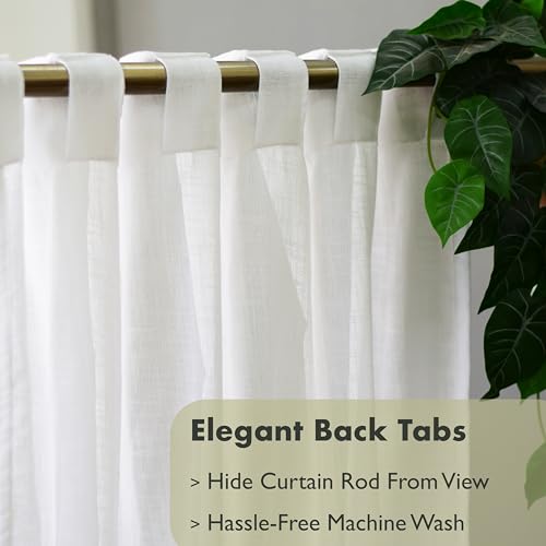 Image of Tranquebar Curtain Co. Sheer Curtains 7 Feet Long Set of 2, Linen Textured Sheer Fabric, 20-30% Light Filtering, Yellow Bird Print, White Sheer Curtains 7 Feet, BackTabs, Tori (213 cm) - Set of 2
