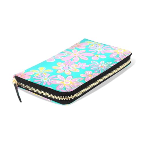 Long Wallets Leather Bifold Wallet for Women Hippie Flowers with Zipper Credit Card Holder Large Capacity3