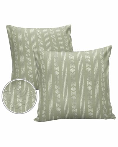 LEOKOTI Boho Sage Green White Outdoor Pillow Covers 20