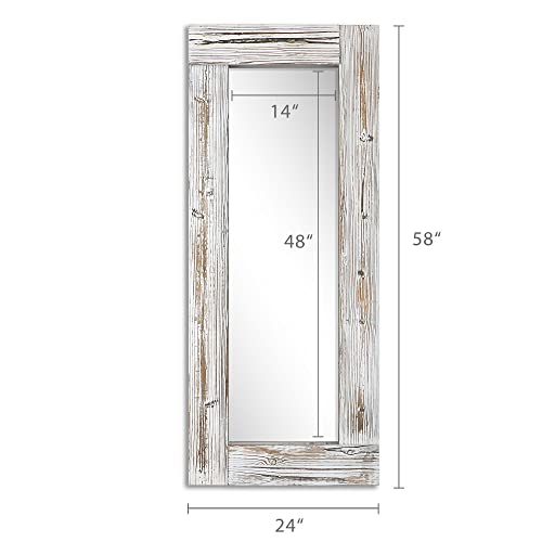 Barnyard Designs Rustic Full Length Mirror For Bedroom - 58" X 24" Floor Standing Mirror, Farmhouse Barnwood Wall-Mounted Or Floor Leaning For Living Room - Wood Frame Standing Mirror, Whitewash #TOP4