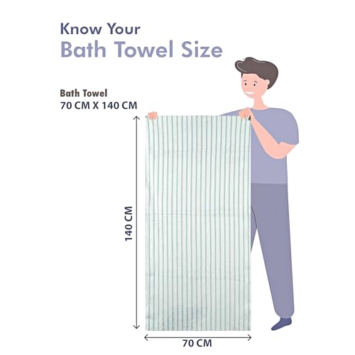 Image of Cortina Stripe Printed Towels for Bath (70 x 140 cm) 380 GSM Microfiber, Ultra Soft, Highly Absorbent & Quick Dry for Gym, Beach & Bathroom Towels for Men, Women & Kids (Light Blue Strip)