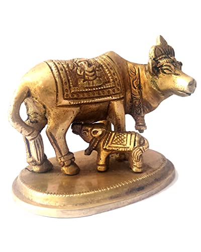 Guru Jee™ Brass Decor Holy Cow Calf Statue Nandi Murti Kamadhenu Idol Religious Gifts Showpiece For Home Mandir Temple Pooja #TOP1