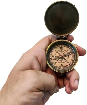 Vintage Antique Style Solid Brass Engraved Nordic CompassLeather Box Lightwaited Compass for Home & Office Decor and for Gifts