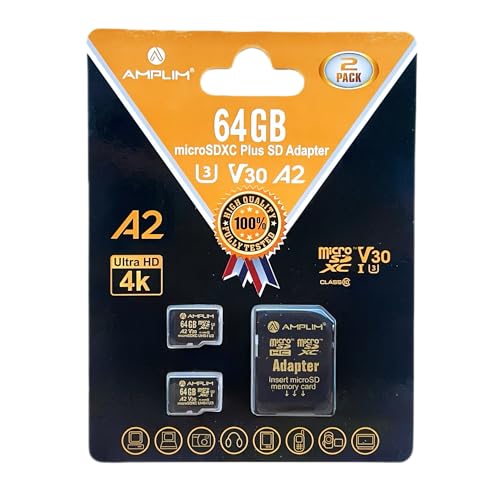 Amplim マイクロSDカード 64GB | MicroSDメモリープラスアダプター | A2 MicroSDXC U3 Class 10 V30 UHS-I 任天堂 GoPro Hero Surface 電話 カメラカム タブレット用 | ブラック 2