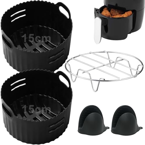 Moleath 4Pcs Silicone Liners Set for 2L Air Fryers COSORI Salter Tower Belaco & Daewoo, 2Liter Reusable Replacement Accessories, Baking Kitchen Gadgets with Round Steam Rack