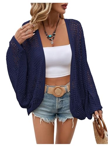 Image of Verdusa Women's Oversized Summer Cardigan Lightweight Sweater Crochet Knit Beach Cover Up Spring Vacation Outfits