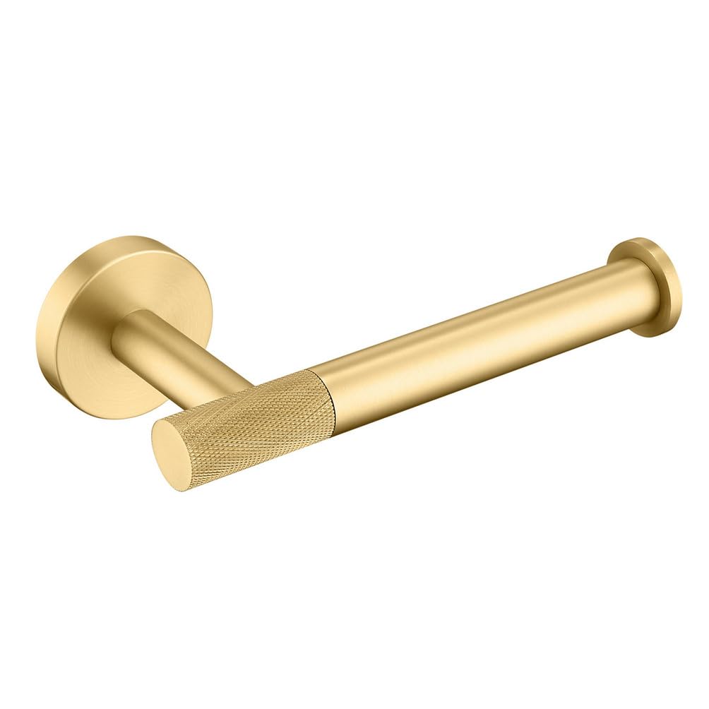 UAOGPLK Brushed Gold,Toilet Paper Holder, Knurled Toilet Paper Roll Holder Wall Mount, Modern Bathroom Lavatory Tissue Roll Storage
