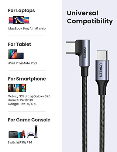 UGREEN USB C USB C Kabel 60W Hoek Stroomvoorziening USB C USB C Kabel 90 Graden 3A/ 20V Compatibel met Galaxy Note20 S21 S20 A52 Mi 10T, iPad Air 2020, iPad Pro 2020, XPS 13, MacBook Air etc. (1M+2M+3M) - Image 7