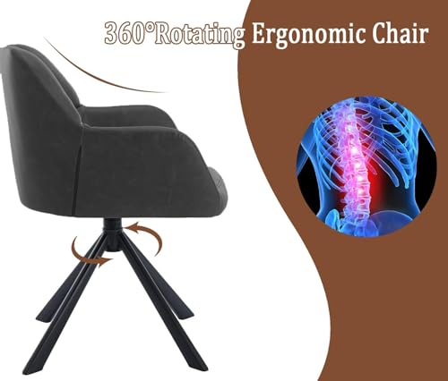 Image of Finch Fox Battle Modern 360 Swivel Mid-Back Arm Faux-Leather Study Upholstered Comfortable Metal Base Computer Office Desk Chair in Black Color