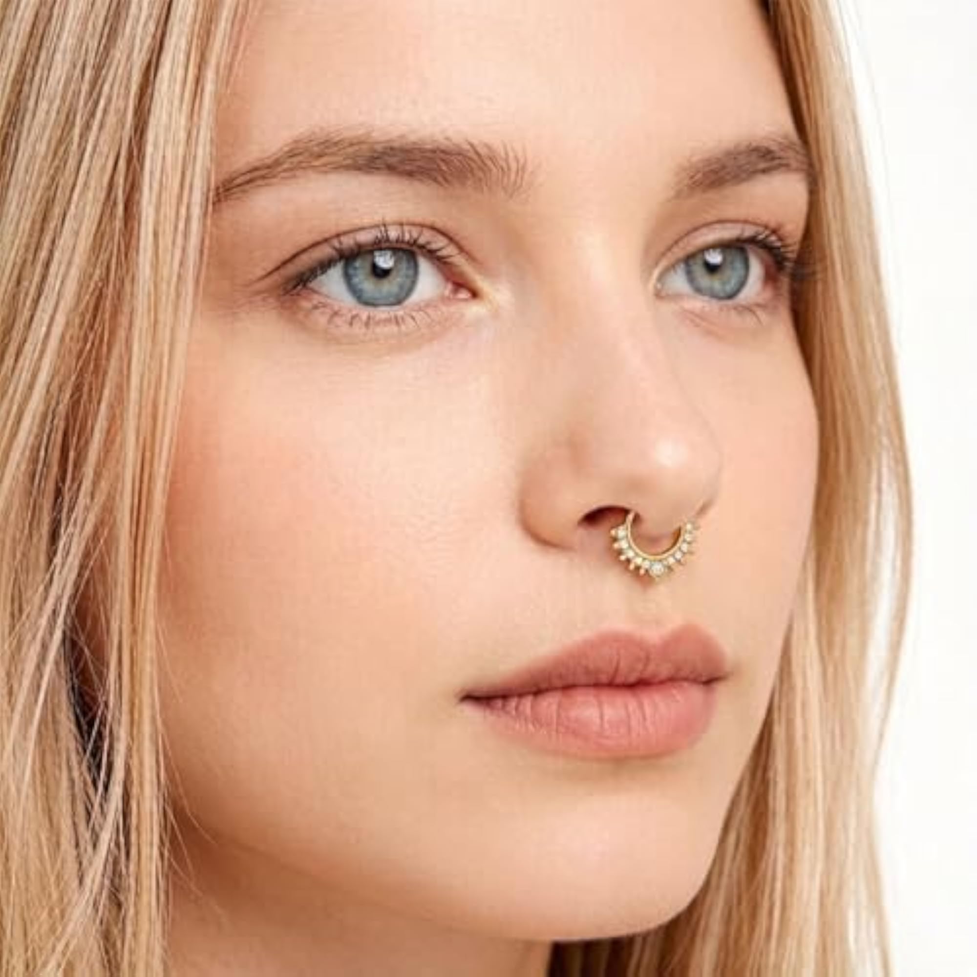 Women's Crystal Studded Non-Piercing Clip-On Septum Nose Ring Set