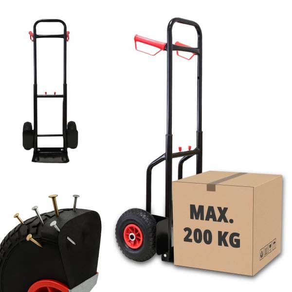 Sackkarre 200 kg klappbar, Schwerlast Sackkarre mit Vollgummireifen, ausziehbare Transportkarre faltbar mit Treppenfunktion, stabile Handkarre für Umzug, Baustelle, Garten, Lager und schwere Lasten