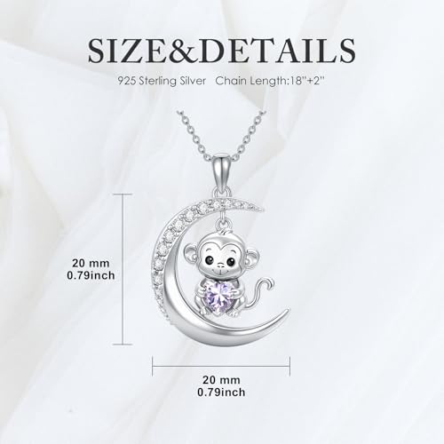 Image of PROESS Animal Birthstone Necklace 925 Sterling Silver Otter /Axolotl /Hippo /Elephant /Dachshund /Monkey /Red Panda Pendant Necklace Animal Birthstone Jewelry Gifts for Women
