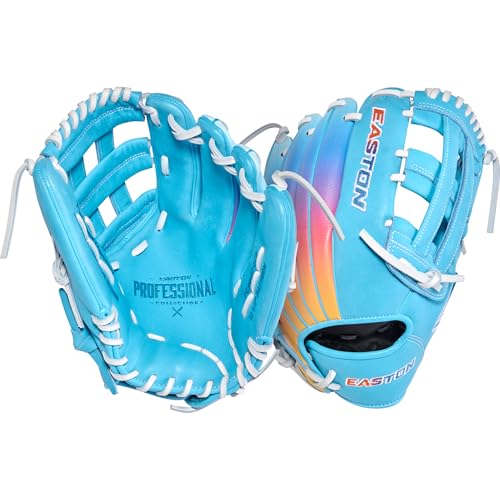 Easton | Professional Collection Fastpitch Softball Glove | Color Splash | Left Hand Throw | 12.5" | Columbia Blue/Coral/White | Pro H-Web