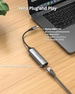 BrosTrend 5Gb Adattatore Ethernet USB C Plug & Play, Alluminio Adattatore di Rete Ethernet LAN per PC MacBook Pro/Air, iPad (Thunderbolt 5/4/3), Compatibile con Windows, MacOS iOS etc. Garanzia a Vita