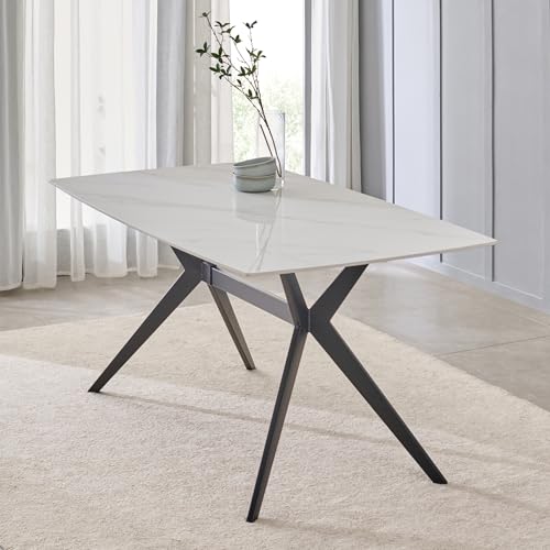 Image of Home Centre | Rika Sintered Stone 6-Seater Dining Table | Dining Set for Home | White | 1 Year Warranty