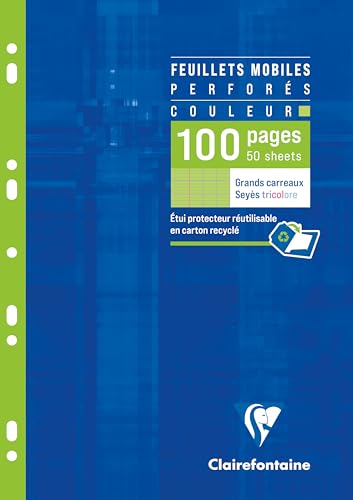 Clairefontaine 1745C Un Étui de Feuillets Mobiles Perforés Verts- A4 21x29,7 cm - 100 Pages...