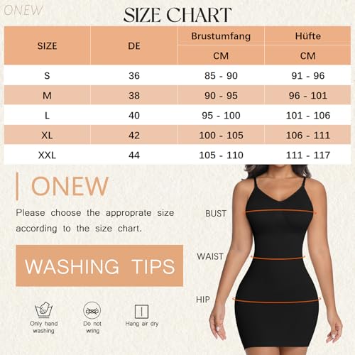 ONEW Bauchweg Shapewear Miederkleid Damen Nahtlose Unterkleid Taillenforme Formkleid Tummy Control Shaping Full Slip Schwarz M