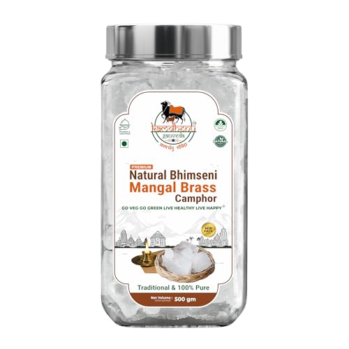 Image of First Glass Jar Pack Lab Tested Mangal Bhimseni Brass Feng Shui Energised Camphor Pure Organic Kapoor Electric Diffuser Kapur Havan Puja Meditation Air Purifier Long-Lasting Sweet Fragrance Kapuram