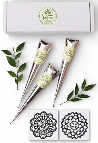Organic Leaves - Henna Cones 3 × 30 g Pack | Made from 100% Natural Henna Leaves | Ready-to-Use, Pre-Filled Cones | 5-Stage Filtered for Rich, Long-Lasting Color | Chemical-Free & Premium Quality