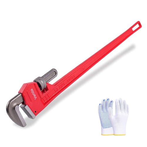 Verida Pipe Wrench 36 Inch - Heavy Duty Plumbers Tool for Plumbing & Fire Protection Pipes Chrome Vanadium Steel Hardness 62HRC Red