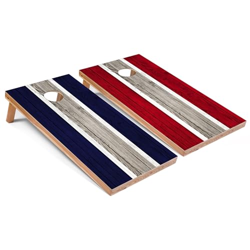 Skip's Garage Navy and Red Striped All-Weather Cornhole Boards - PVC - Include CASE + Edge Lights
