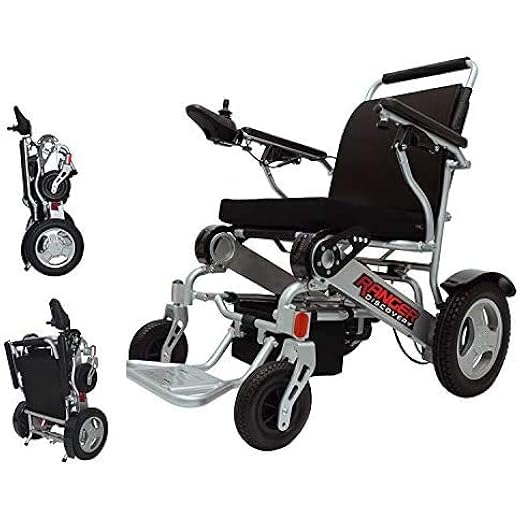 Porto Mobility Ranger Discovery XL Wide Seat Lightweight Foldable Weatherproof Electric Wheelchair, Portable, only 50 lbs Powerful Motors All Terrain Folding Power Wheelchair (Silver, XL Wide Seat))