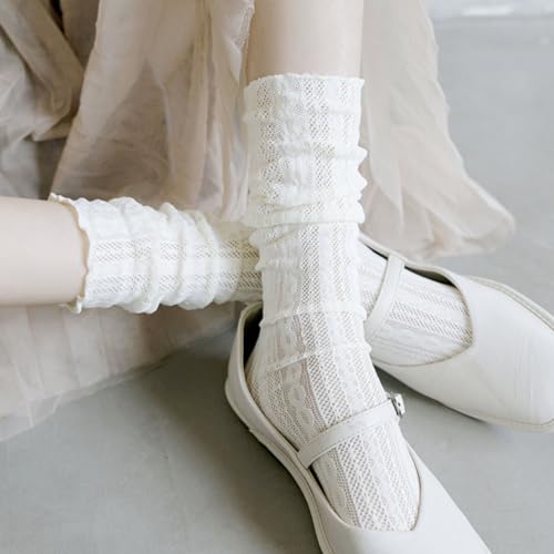Image of 6 Pairs Women Lace Socks Mesh Sheer Ankle Socks Summer Through Transparent Thin Tulle High Sock Decorated Slouch Socks