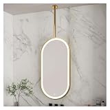 Specchio per trucco a LED su entrambi i lati con illuminazione regolabile, specchio da parete dimmerabile in 3 colori, design girevole e asta per appendere personalizzabile (50 x 90 cm)