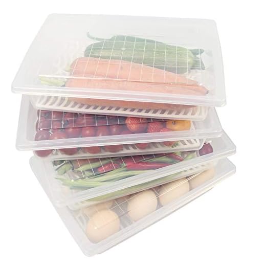 Yiautao Food Storage Container, Plastic Food Containers with Removable Drain Plate and Lid, Stackable Portable Freezer Storage Containers - Tray to Keep Fruits, Vegetables, Meat and More (4,Large)