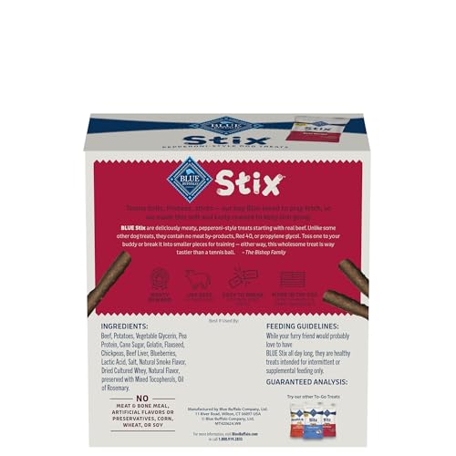 Image of Blue Buffalo Stix Natural Soft Moist Dog Treats Togo Beef Recipe, 1oz Bags, (Pack of 36)