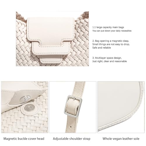 Image of JINMANXUE Woven Tote Bag For Women,Travel Shoulder Bag, Large Hollow Beach Soft Satin Handbags Hand-woven Satchel Clutch
