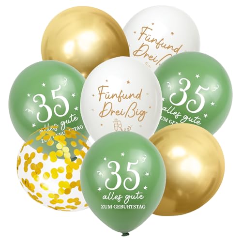 Luftballons 35 Jahre Geburtstag, 30 Stück Deko 35. Geburtstag Mann Frauen, 35. Alles Gute zum Geburtstag Ballons, 35. Salbeigrüne Gold Geburtstagsdeko, 35 Birthday Konfetti Ballon Party Deko