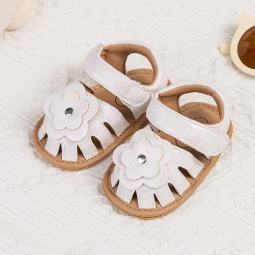 Image of Meckior Baby Toddler Infant Girls PU Leather Soft Open Toe Summer Sandals Flower Princess Flat Shoes