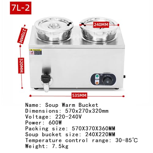 Calentador de Sopa eléctrica, 7L Bain Marie Buffet de Acero Inoxidable Calentador de Alimentos para Restaurante, Hotel, Comedor, Mesa de Vapor Comercial, Ideal para Catering y Servicio de Alimentos