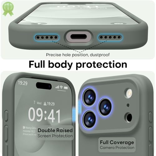 Image of LOVE 3000 Designed for iPhone 17 Pro Case, Premium Silicone [Compatible with Magsafe][Soft Anti-Scratch Microfiber Lining] Shockproof Protective Phone Case for Men Women 6.3 inch, Calke Green