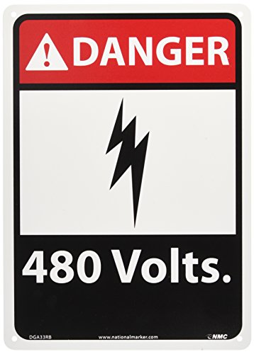 Panneau Danger 480 Volts NMC en plastique rigide de 25,4 x 35,6 cm