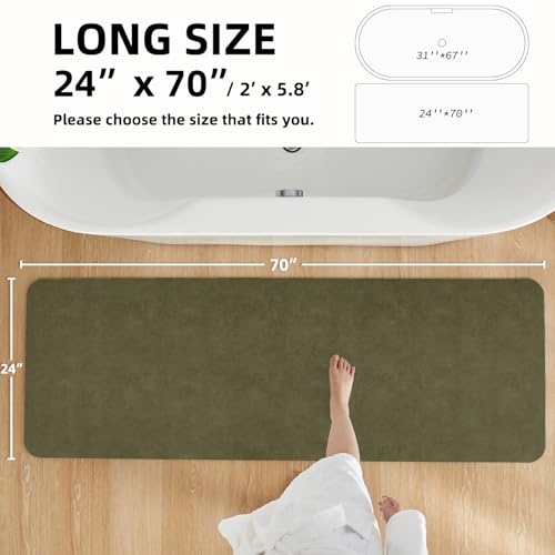 Bathroom Mat Quick Dry, Bathroom Rugs Non Slip Washable Thin Absorbent Bath Mat Fits Under Door Bathroom Floor Mat Perfect for Bath, Shower, or Sink 24"x70" Sage Green