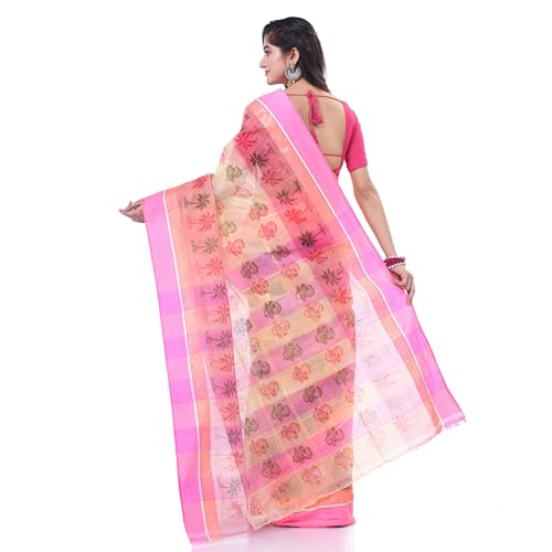 Image of dB DESH BIDESH Women`s Bengal Tant Tree Print Design Pure Handloom Cotton Saree Without Blouse Piece