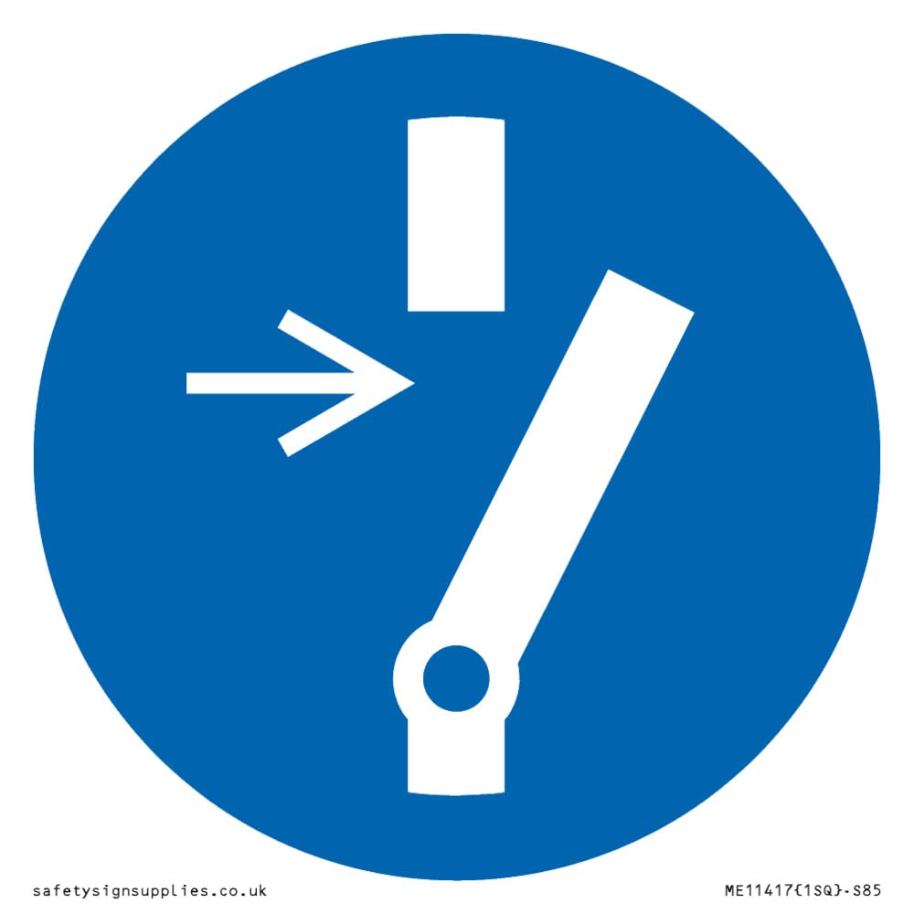 Mandatory: Disconnect before carrying out maintenance or repair Sign - 85x85mm - S85