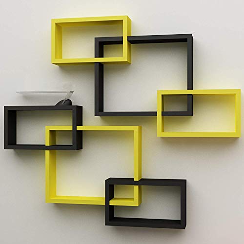 Image of Amaze Shoppee MDF Wall Decoration Intersecting Floating Shelves Set of 6 (Yellow and Black)