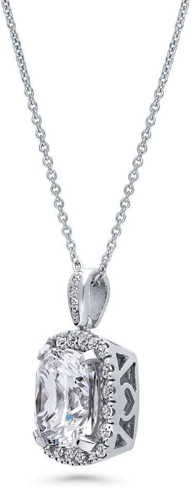 BERRICLE Sterling Silver Pendant Necklace for Women, Cubic Zirconia CZ - Cushion, Pear, Princess, Round Cut - Art Deco Halo Styles - Image 2
