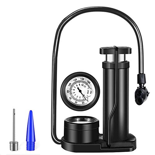 Bomba de Bicicleta, 160PSI Mini Bomba de Bicicleta Portátil, Bomba de Pie con Manómetro, Bomba de Aire Bicicleta, Compatible con Presta y Schrader para Bici, Automóvil, Motocicleta, Baloncesto