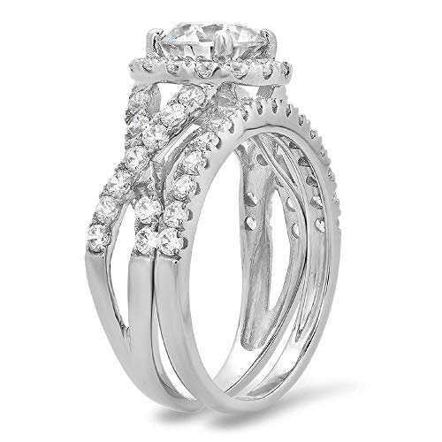 Clara Pucci 2.6 Ct Round Cut Pave Halo Engagement Wedding Bridal Anniversary Ring Band Set 14K White Gold, Size 10 #TOP1